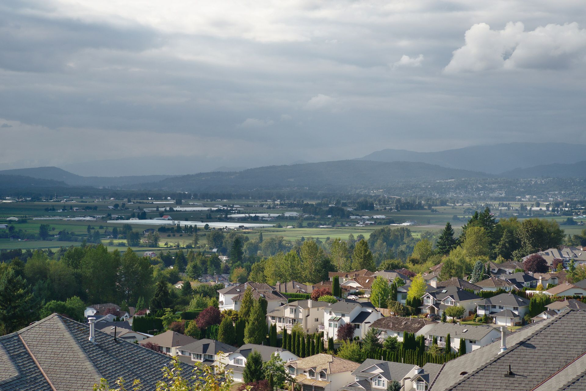 Houses on the slopes of east Abbotsford near McKee Road, looking toward Mission
