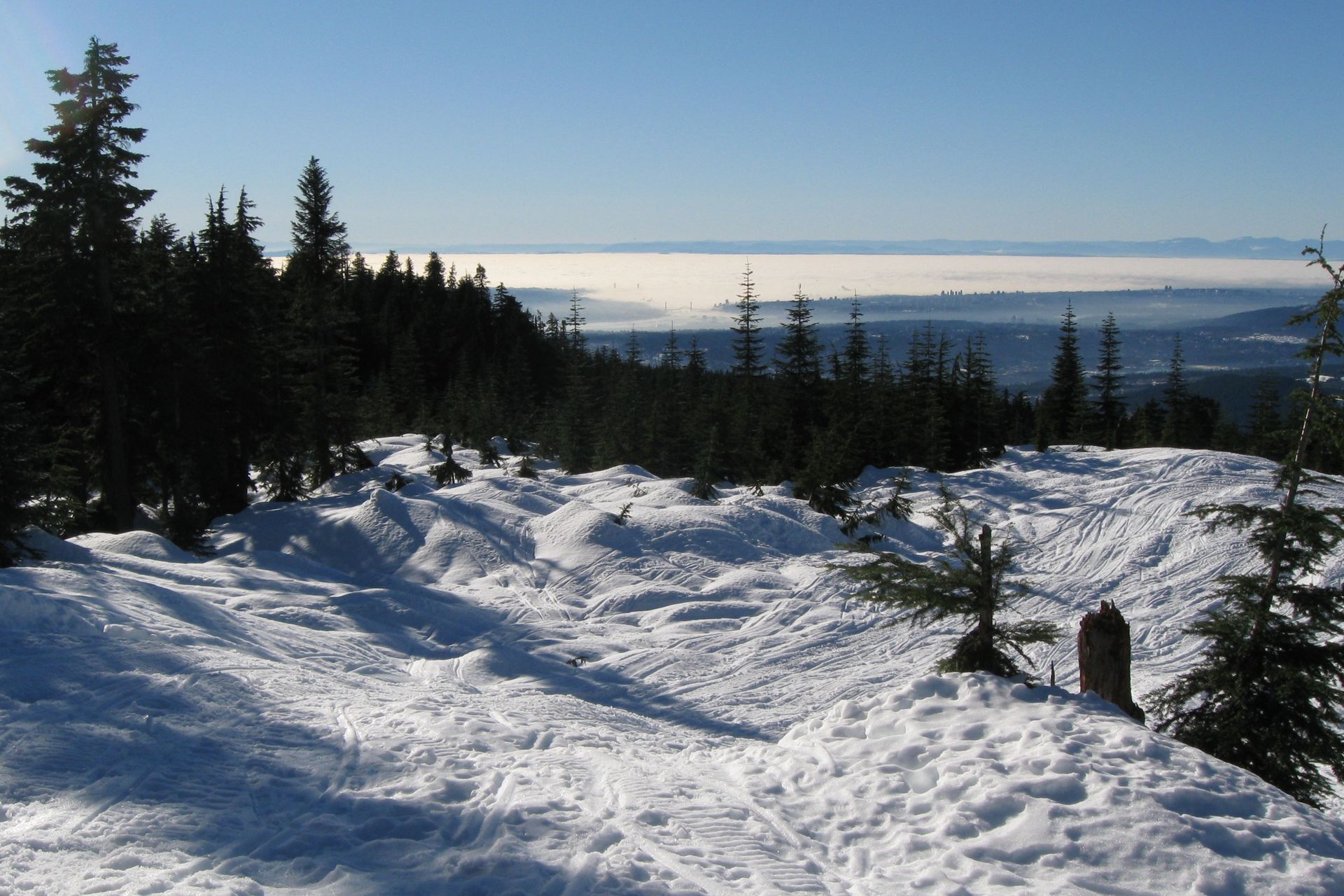 Snowy ridge on Burke Mountain above Coquitlam