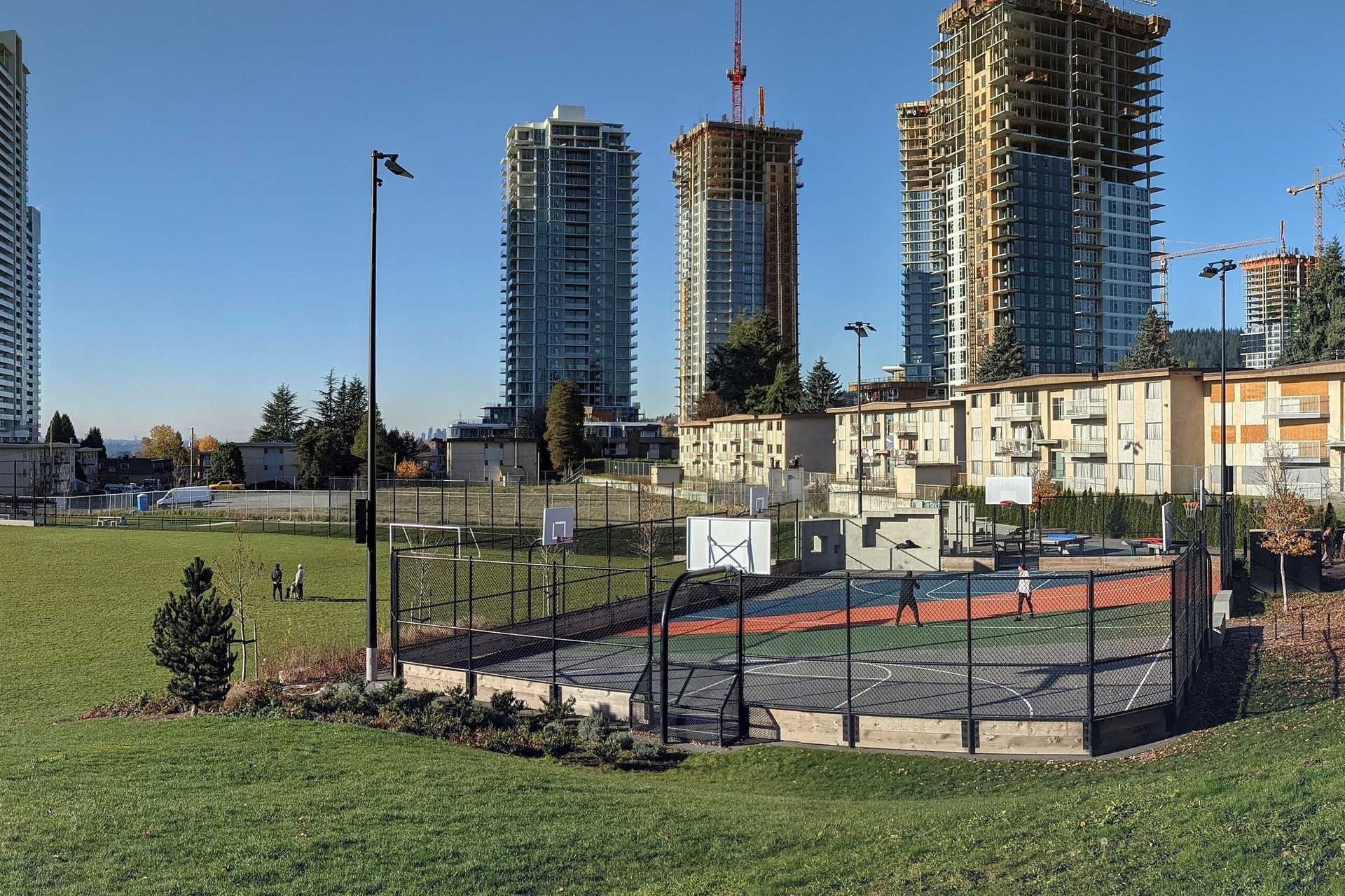 Cottonwood Park in Burquitlam with new residential towers behind