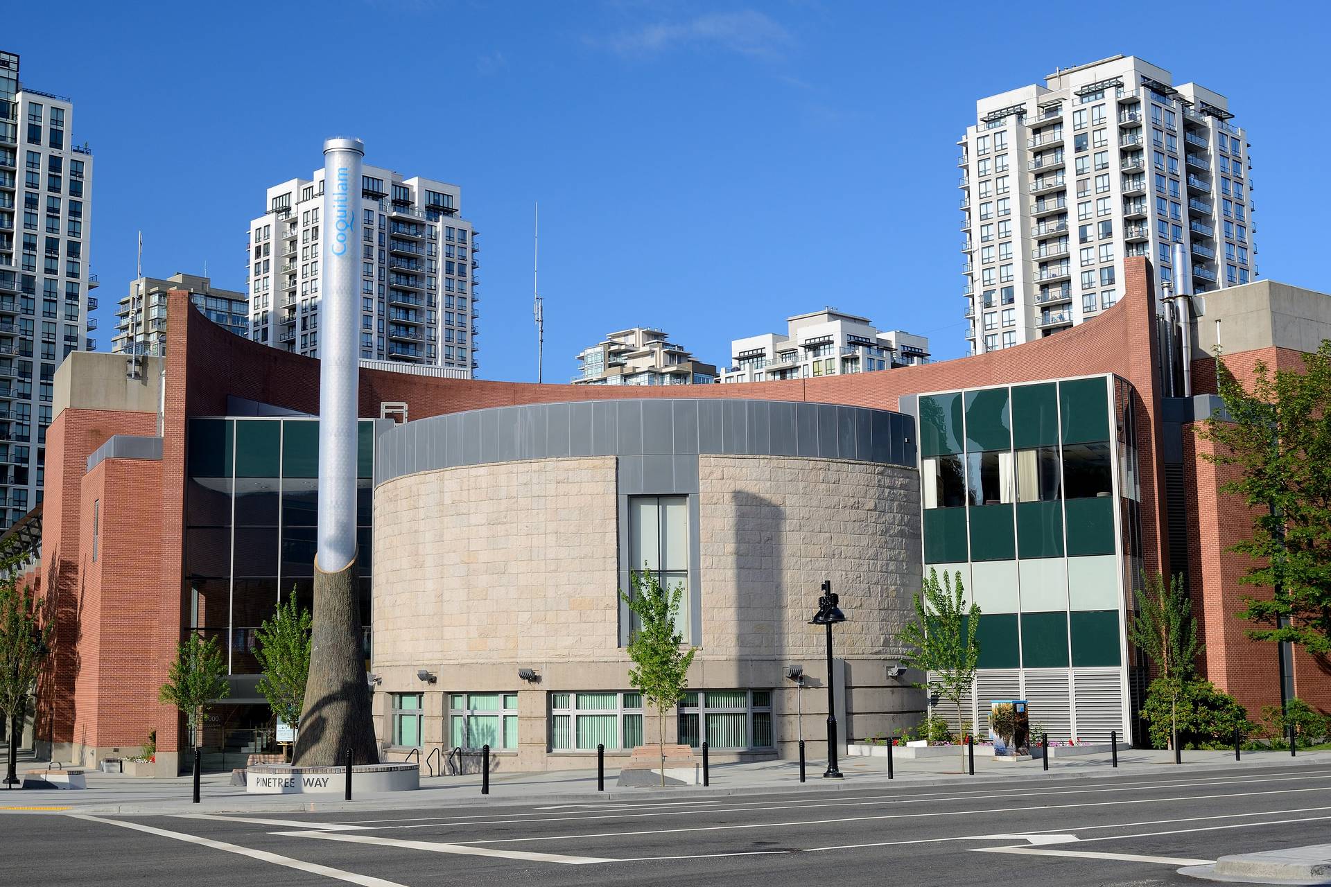 Coquitlam City Hall with City Centre towers behind