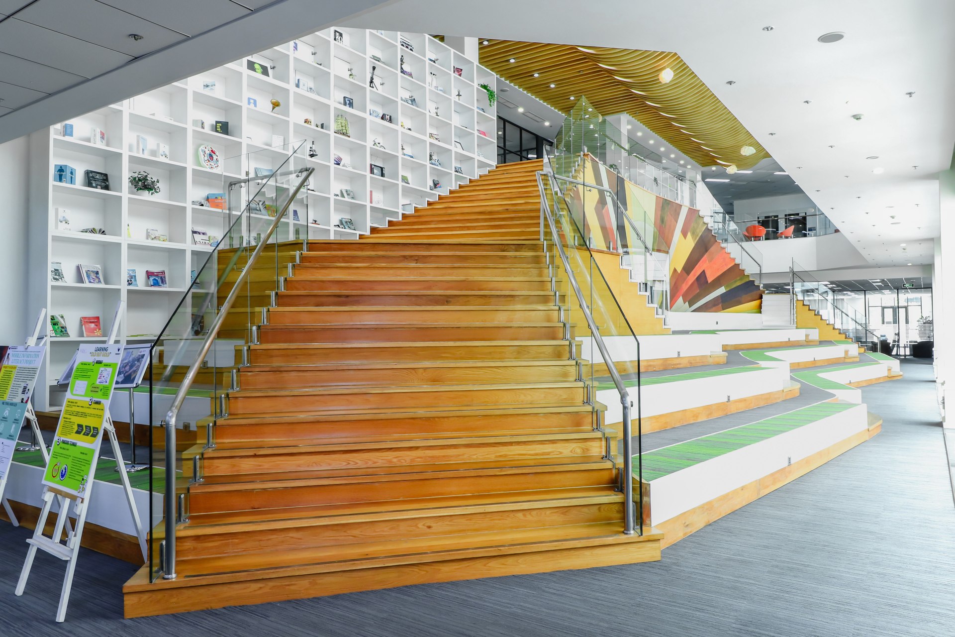 Bright modern interior with a sculptural staircase