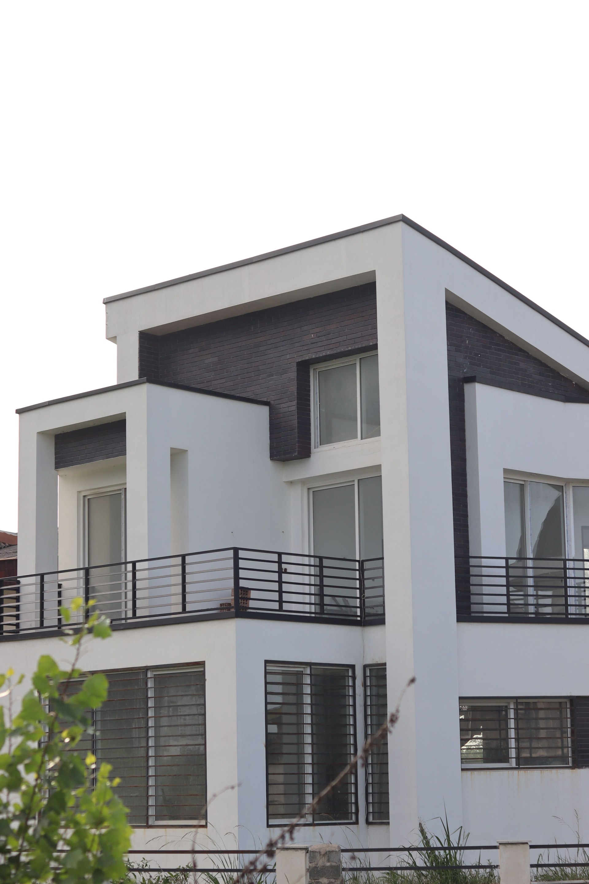 Modern white townhouse exterior